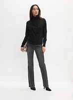 Beaded Twist Front Turtleneck Sweater