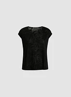 Embellished V-Neck Burnout Tee