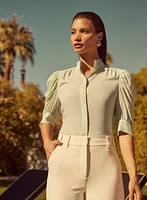 Blouse en crêpe à manches bouffantes