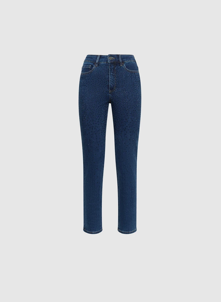 Tonal Embellished Straight-Leg Jeans