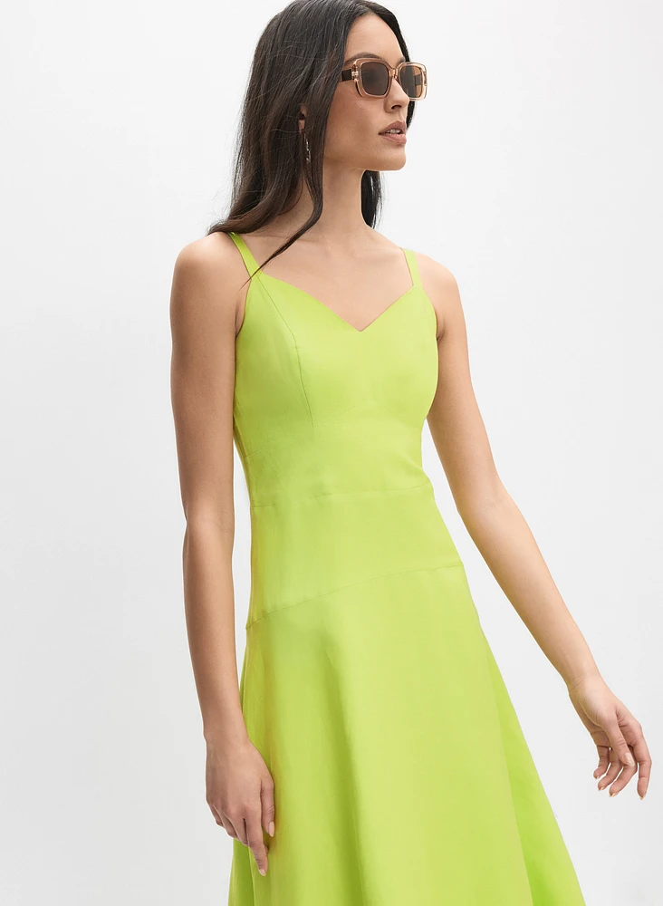 Linen-Blend Midi Dress