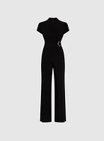 Brooch Embellished Wrap-Over Jumpsuit