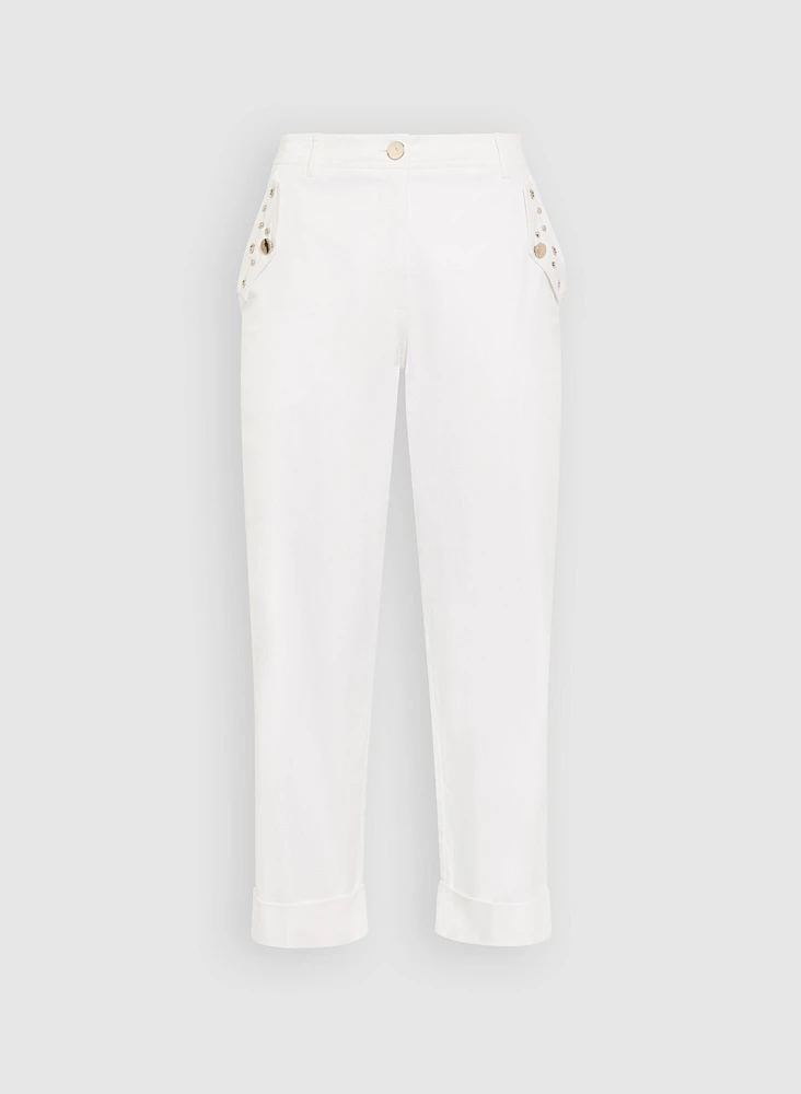 Grommet Embellished Straight-Leg Pants