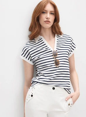 Striped Polo-Neck T-Shirt