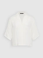 Notch Collar Elbow Sleeve Blouse