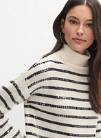 Pull rayé à paillettes avant