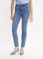 Tonal Embroidered Straight-Leg Jeans