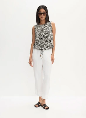 Haut à motif animal et pantalon capri en lin