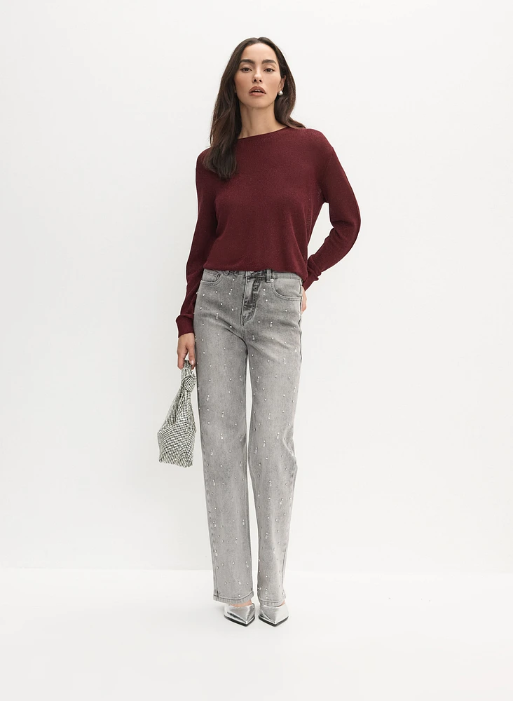 Pull à manches longues en tricot métallique