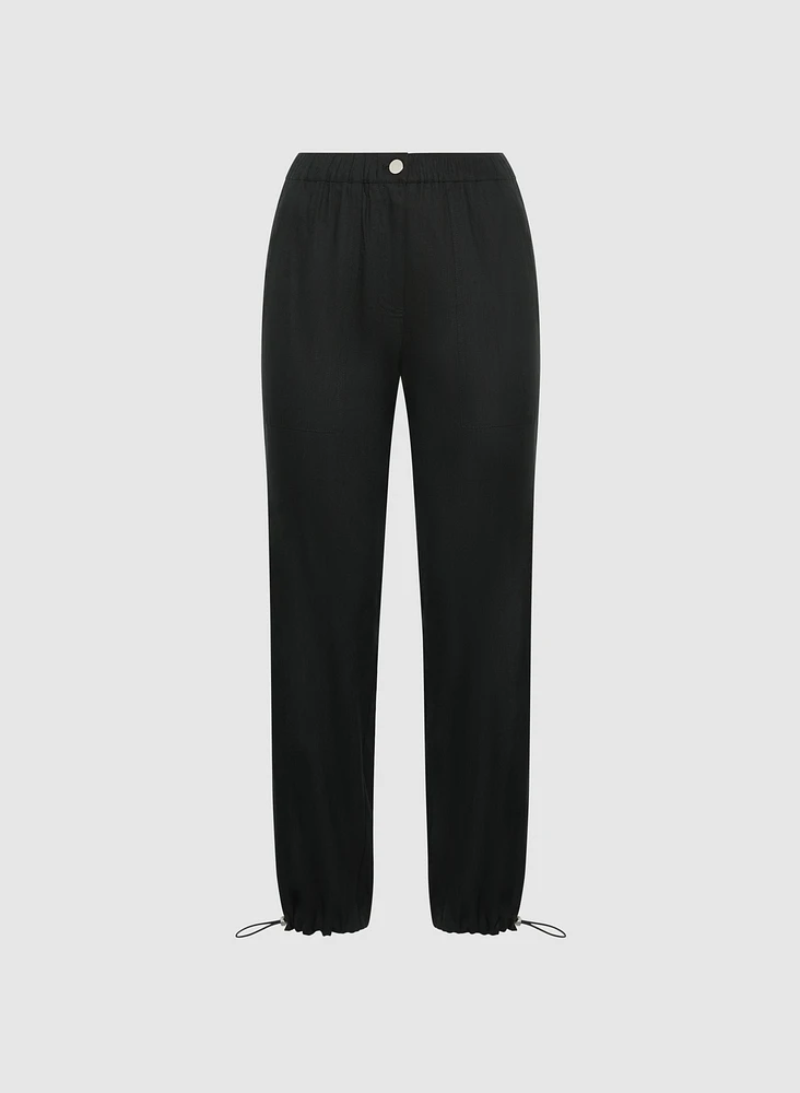 Elasticized Linen-Blend Cargo Pants