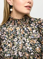 Blouse fleurie à ourlet froncé