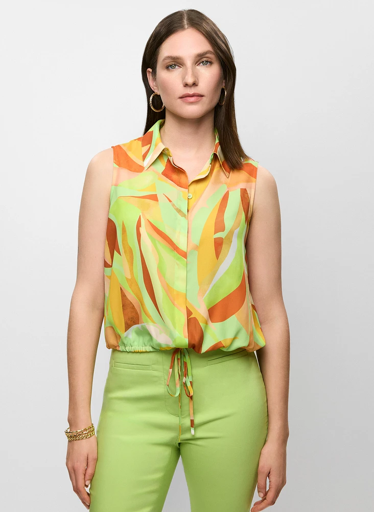 Abstract-Print Sleeveless Blouse