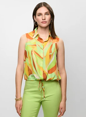 Abstract-Print Sleeveless Blouse