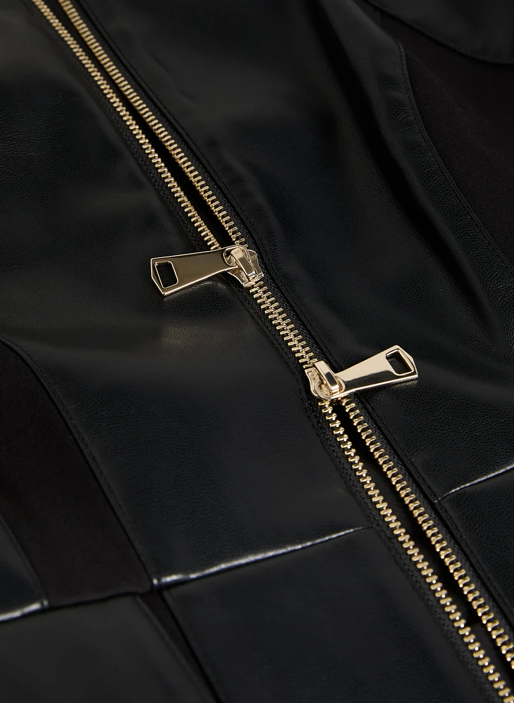 Zip-Front Vegan Leather Jacket