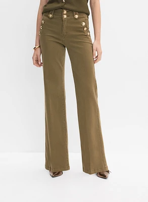 Embossed Button Wide-Leg Jeans