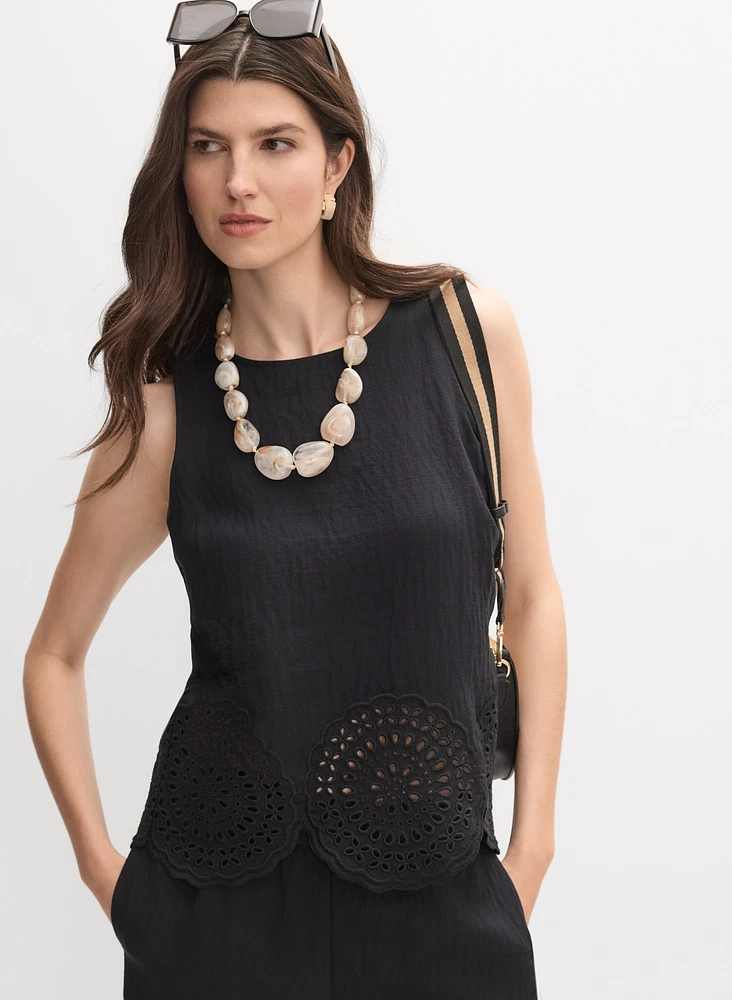 Blouse sans manches à ourlet brodé