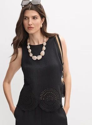 Blouse sans manches à ourlet brodé
