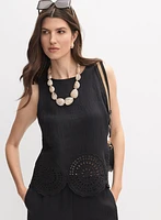 Blouse sans manches à ourlet brodé