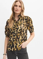 Blouse léopard à manches bouffantes