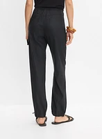 Elasticized Linen-Blend Cargo Pants