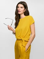 Linen-Blend Tie Hem T-Shirt