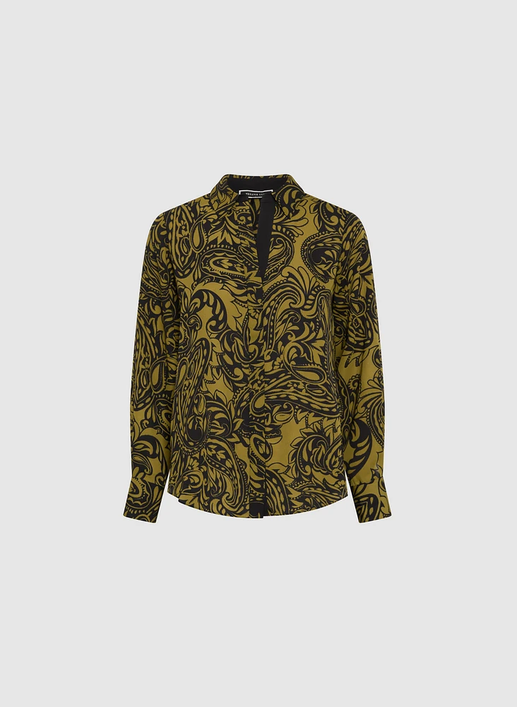 Paisley Print Button-Up Blouse