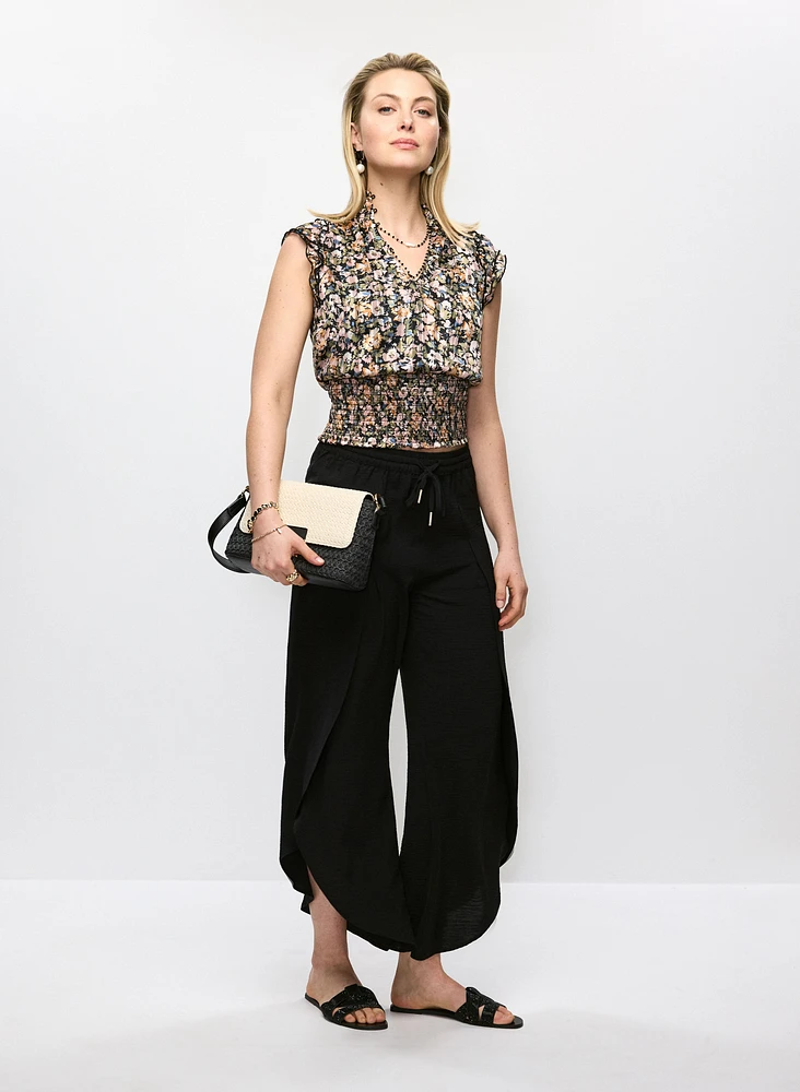Blouse fleurie à ourlet froncé