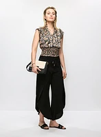 Blouse fleurie à ourlet froncé