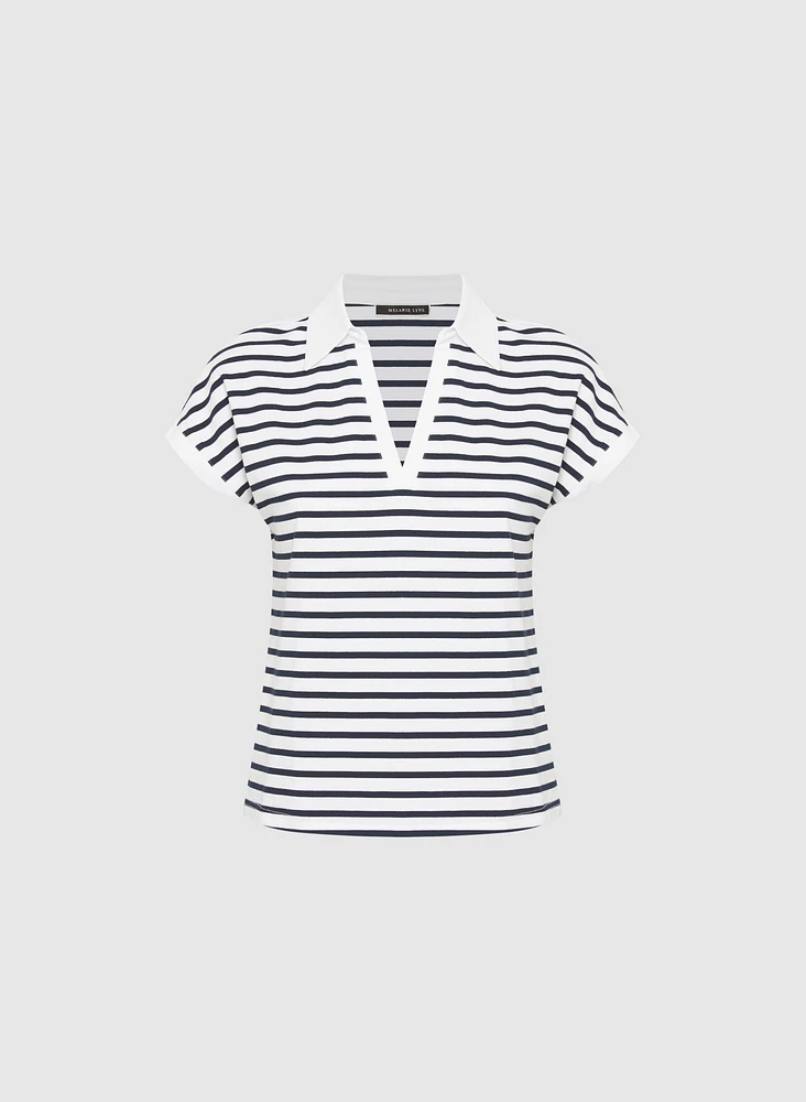 Striped Polo-Neck T-Shirt