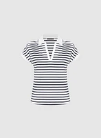 Striped Polo-Neck T-Shirt
