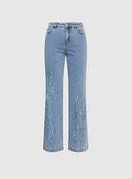 Jean à jambe évasée broderie florale
