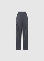 Pantalon cargo en satin à jambe large