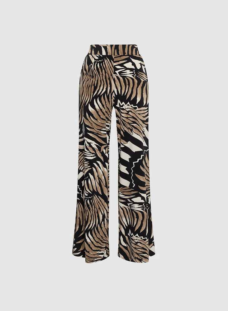 Pantalon à jambe large motif feuilles