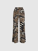 Pantalon à jambe large motif feuilles