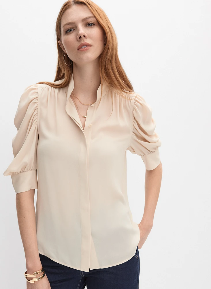 Draped Puff Sleeve Blouse