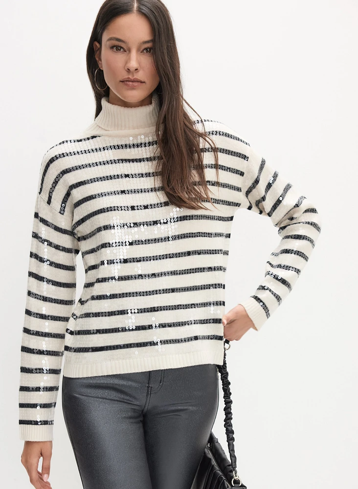 Pull rayé à paillettes avant
