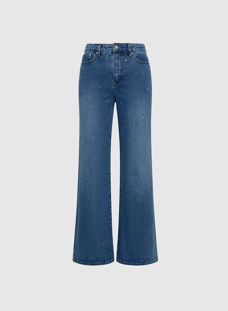 Rhinestone Wide-Leg Jeans