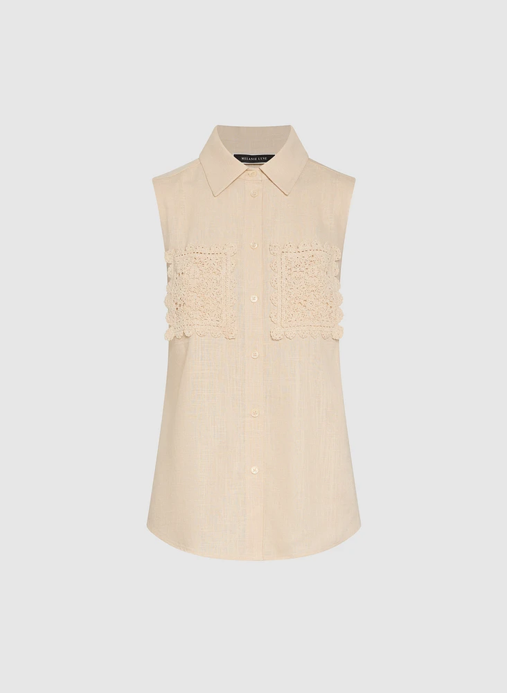 Blouse sans manches à poches en crochet