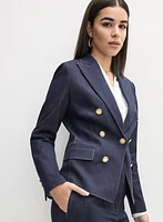 Blazer en denim à coutures contrastantes