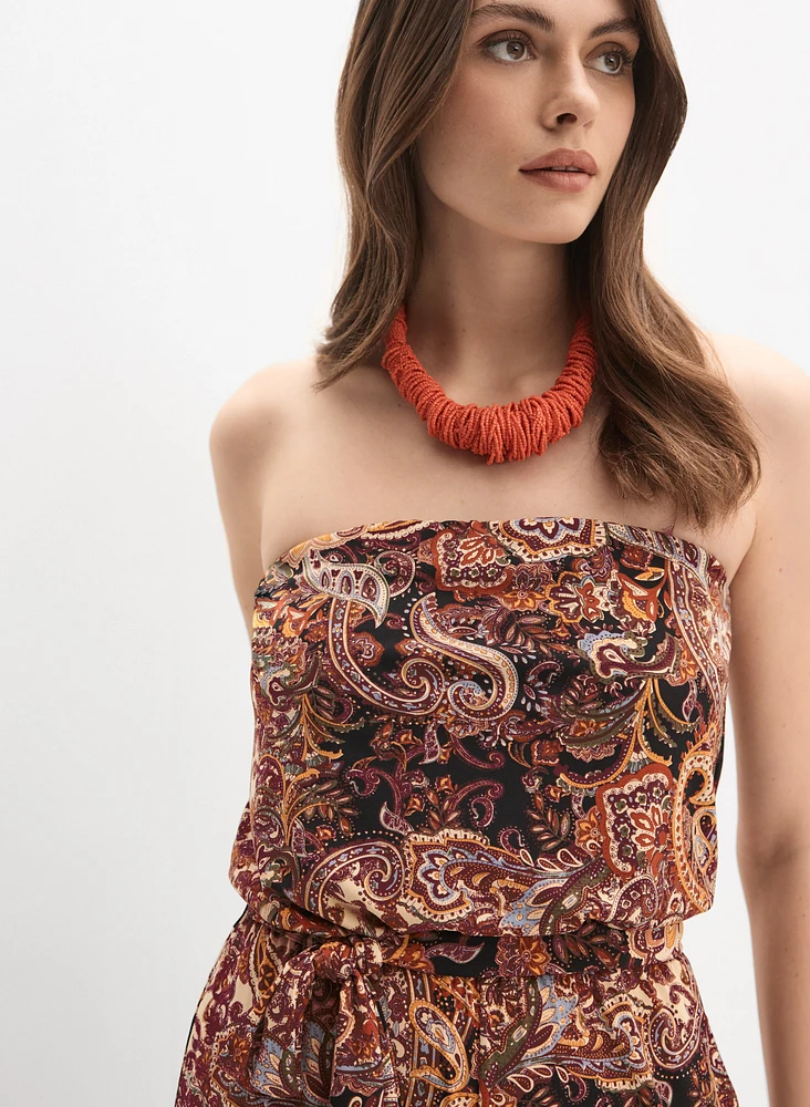 Strapless Paisley Print Jumpsuit