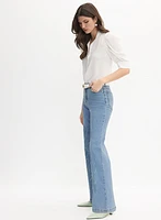 Jean à jambe évasée broderie florale