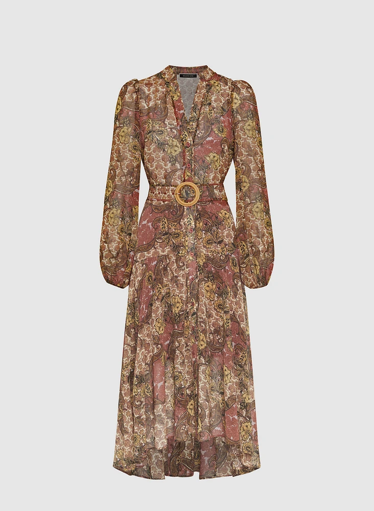 Belted Paisley Shirt Dress