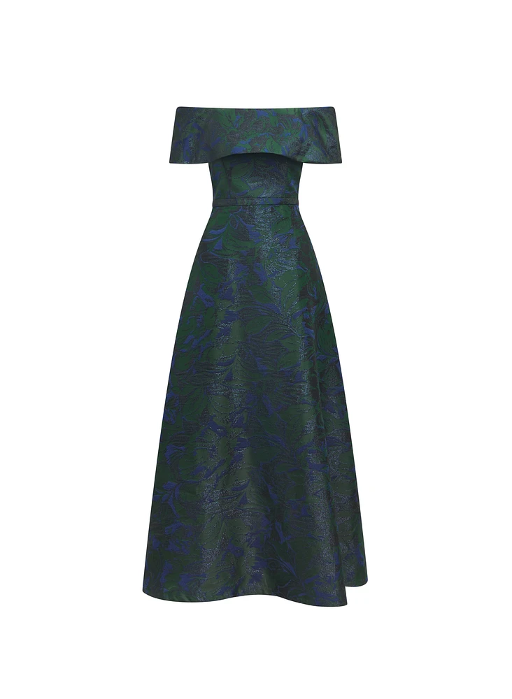 Floral Jacquard Off-Shoulder Dress