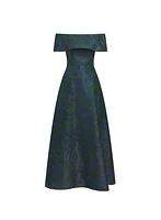 Floral Jacquard Off-Shoulder Dress