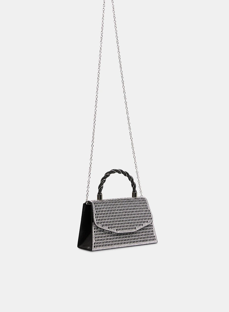 Braided Handle Crystal Clutch