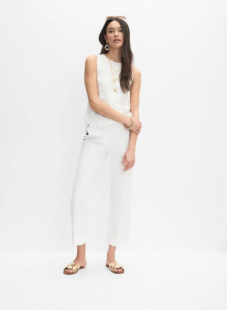 Grommet Embellished Straight-Leg Pants