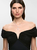 Betsy & Adam - Mesh Insert Off-the-Shoulder Dress