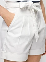 Short en denim plissé à taille nouée