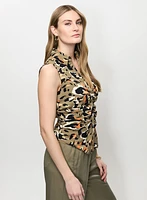 Blouse sans manches à motif léopard