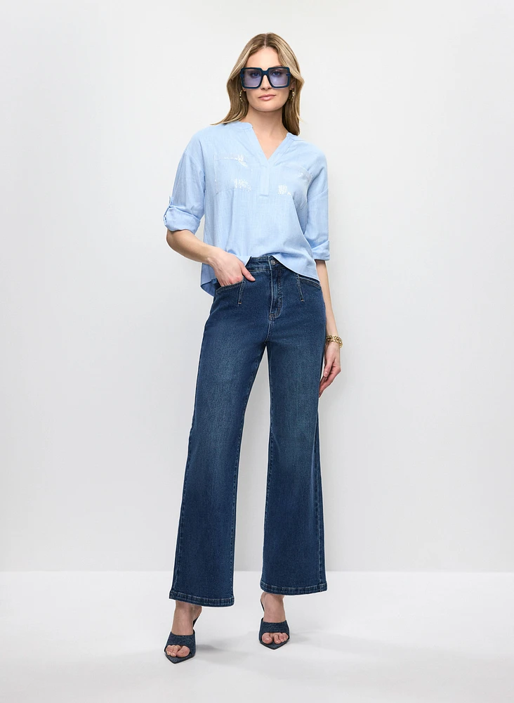 Blouse en lin avec poches à sequins